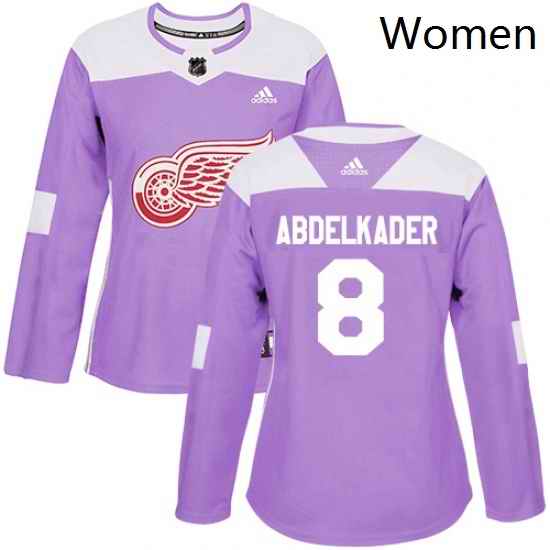 Womens Adidas Detroit Red Wings 8 Justin Abdelkader Authentic Purple Fights Cancer Practice NHL Jersey